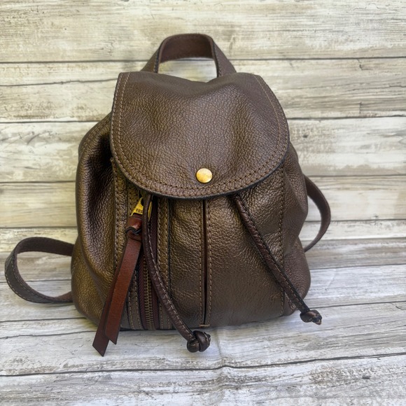 Fossil Handbags - Fossil Mini Backpack Small Bronze Metallic Leather  Boho Bag Travel Casual